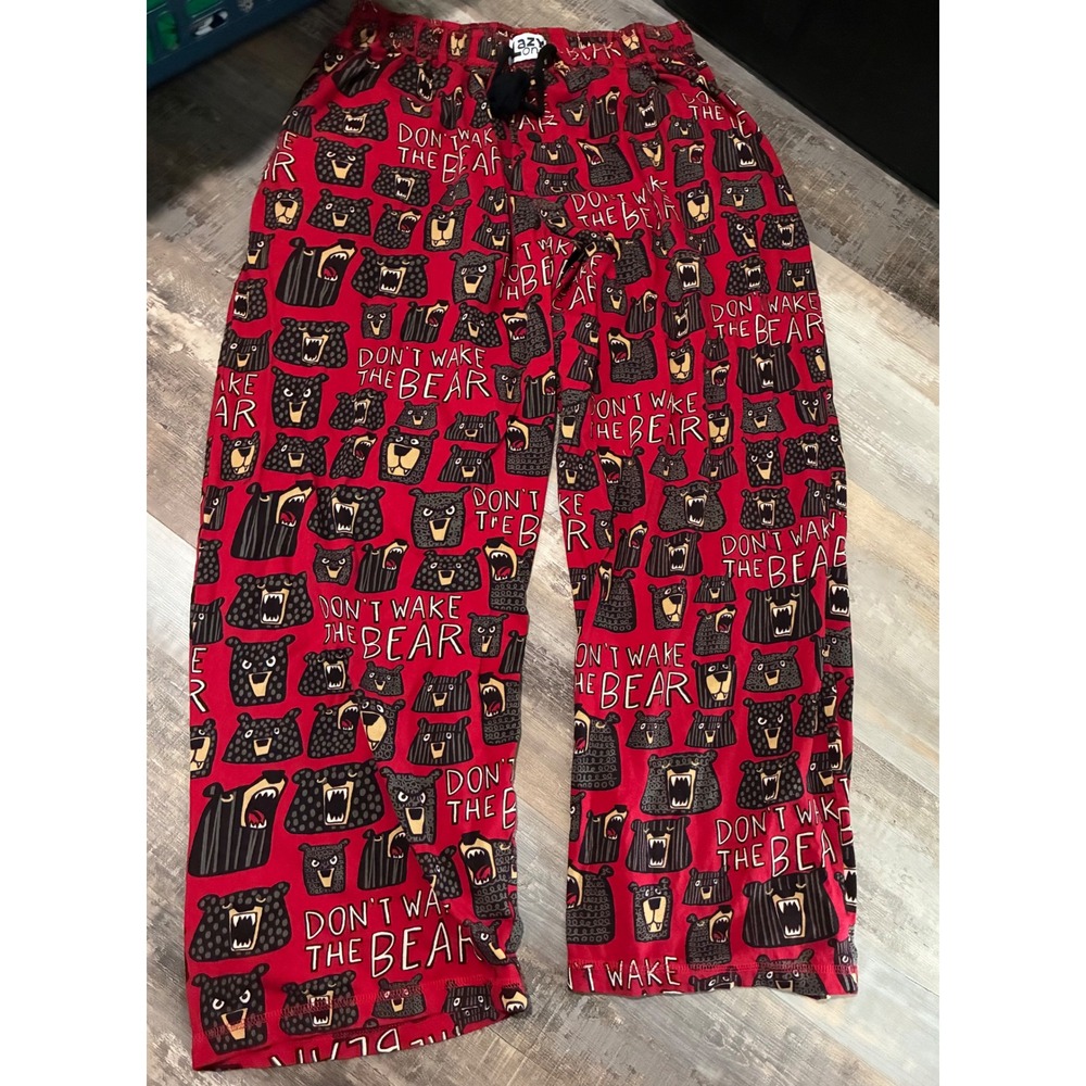 Lazy One Dont Wake The Bear Pajama Pants Red Cotton Lounge Sleepwear XXL